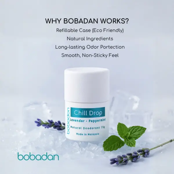 Bobadan Chill Drop Deodorant Stick 15g | Lavender Peppermint, Refillable, Fresh Odor Protection