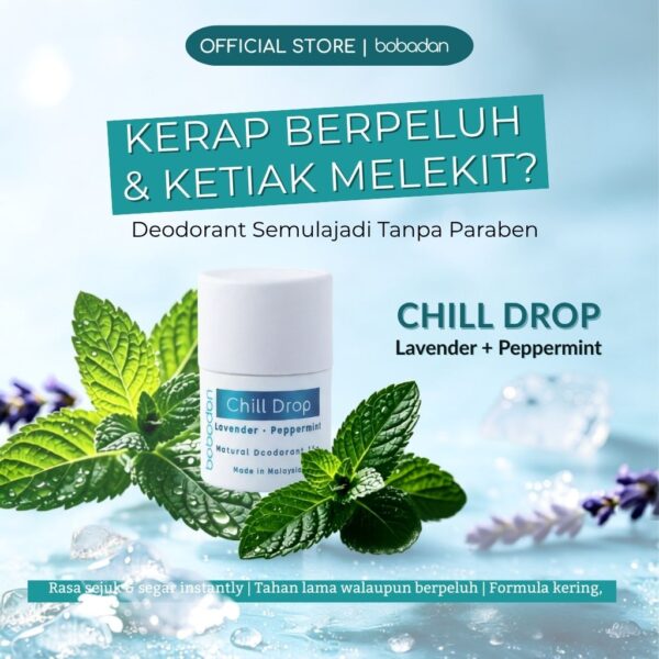 Bobadan Chill Drop Deodorant Stick 15g | Lavender Peppermint, Refillable, Fresh Odor Protection