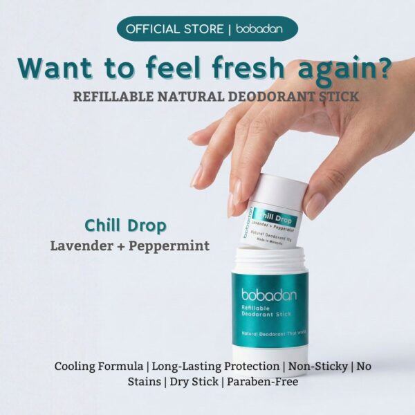 Bobadan Chill Drop Deodorant Stick 15g | Lavender Peppermint, Refillable, Fresh Odor Protection